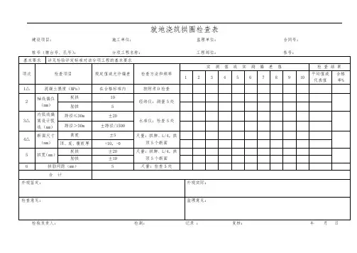 就地浇筑拱圈检查表