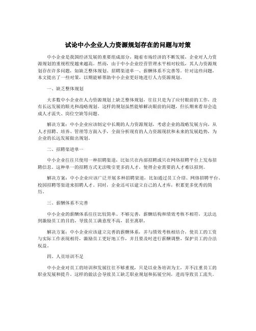 试论中小企业人力资源规划存在的问题与对策