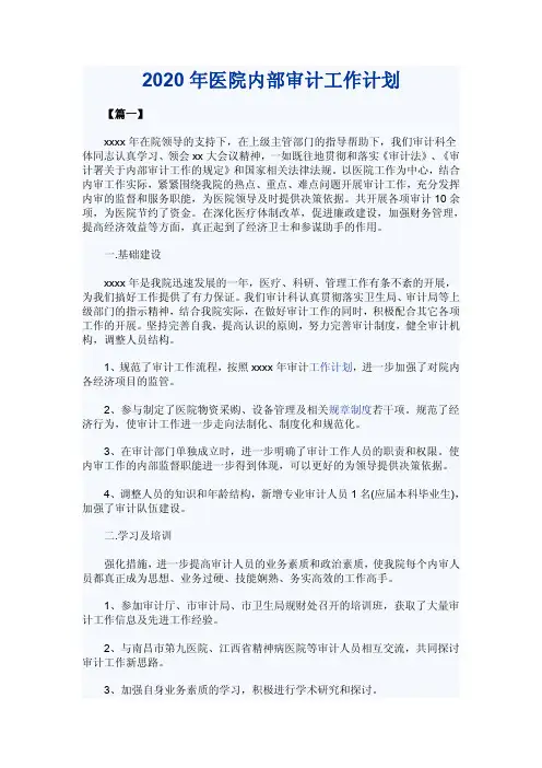 2020年医院内部审计工作计划
