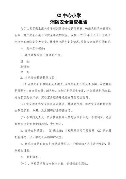 xx小学消防安全自查报告