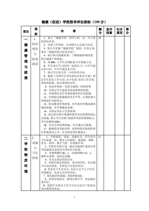 健康学校评估指标