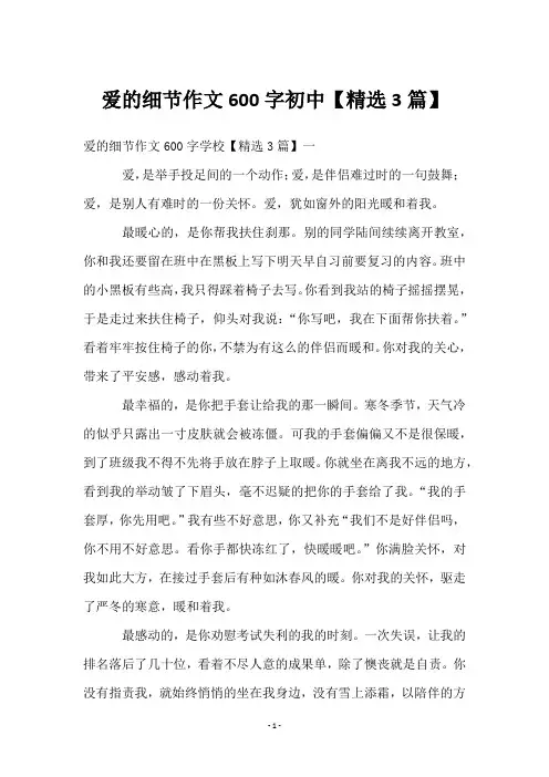 爱的细节作文600字初中【3篇】