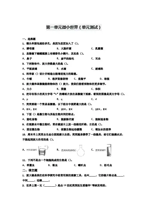 教科版小学科学六年级上册第一单元《微小世界》达标检测试题