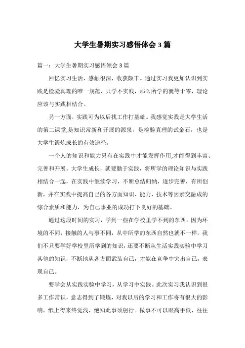 大学生暑期实习感悟体会3篇