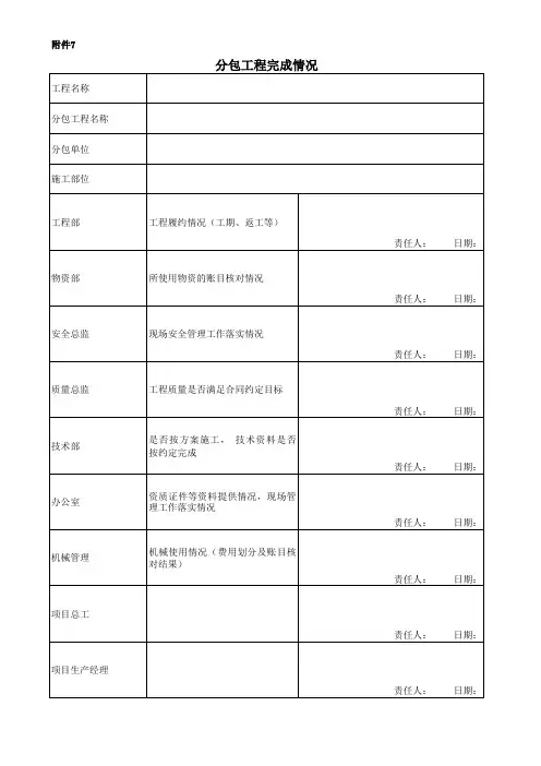 分包工程结算用表
