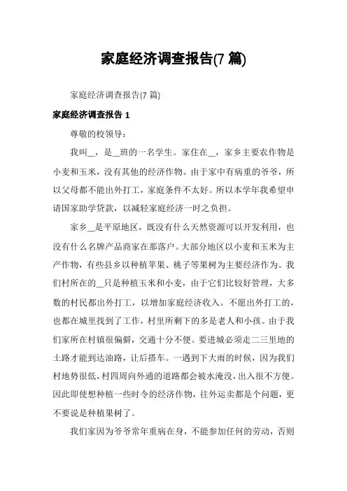家庭经济调查报告(7篇)