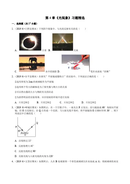 2020—2021学年山东省八年级物理(人教版)第一学期期末专题复习：第4章《光现象》习题精选