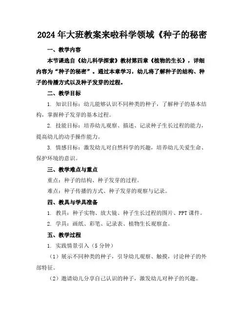 2024年大班教案来啦科学领域《种子的秘密