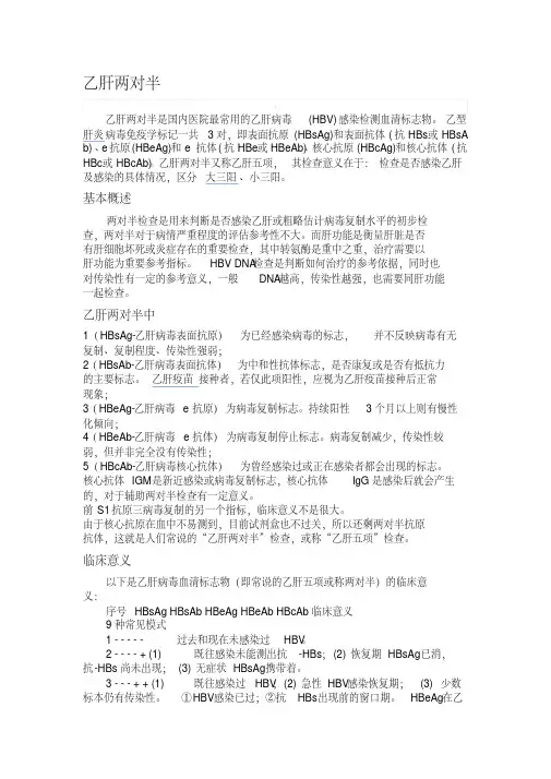 乙肝两对半对照表及临床意义