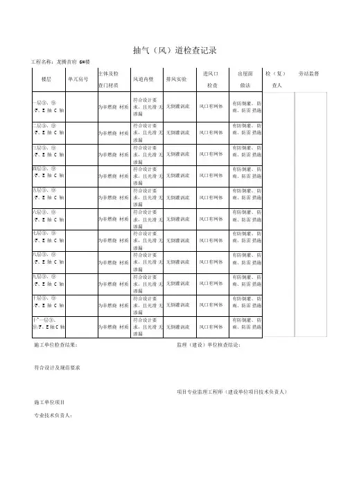 抽气风道检查记录