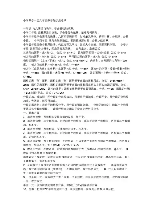 1至6年级小学数学知识点汇总