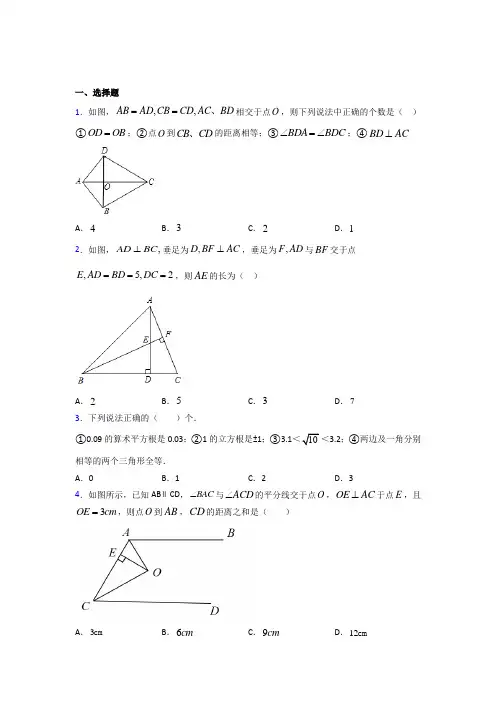 湖南衡阳八中八年级数学上册第十二章【全等三角形】经典练习(含解析)