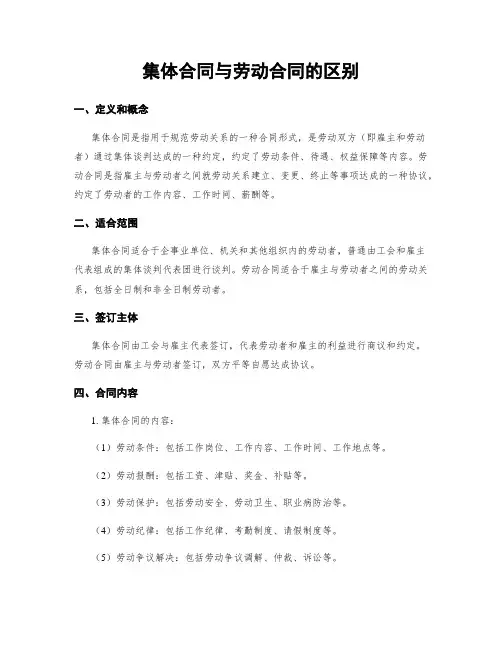 集体合同与劳动合同的区别