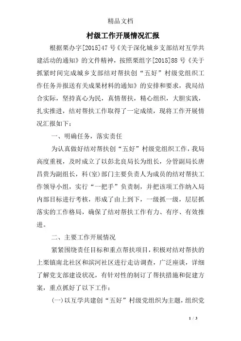 村级工作开展情况汇报