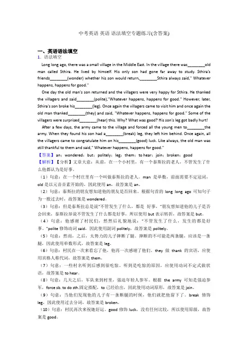 中考英语 英语 语法填空专题练习(含答案)