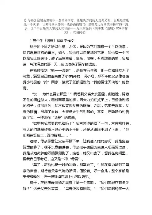 高中生《温暖》800字作文