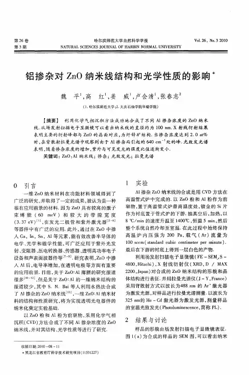 铝掺杂对ZnO纳米线结构和光学性质的影响
