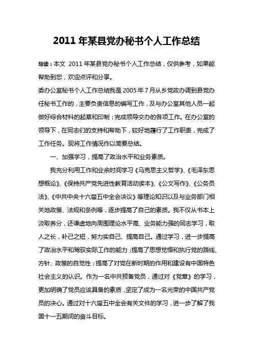 2011年某县党办秘书个人工作总结