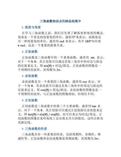 三角函数知识点归纳总结高中