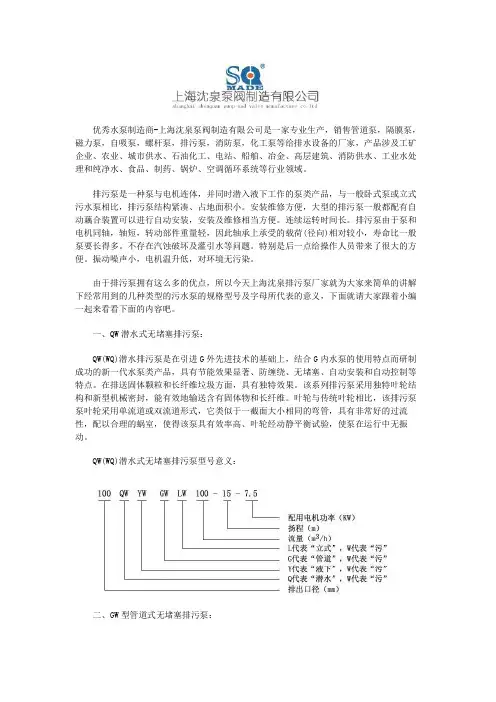 常用的几种类型的排污泵型号及字母代表
