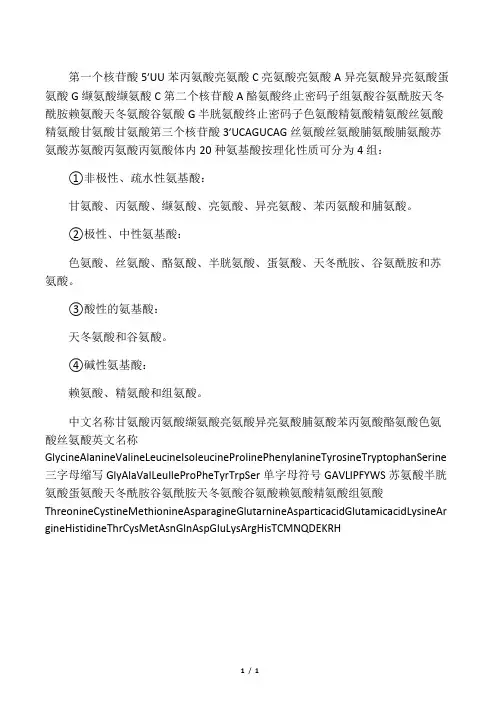 氨基酸密码子表