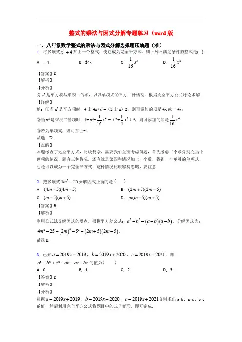 整式的乘法与因式分解专题练习(word版