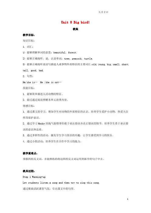 北师大版三年级英语下册Unit8Bigbird教案2