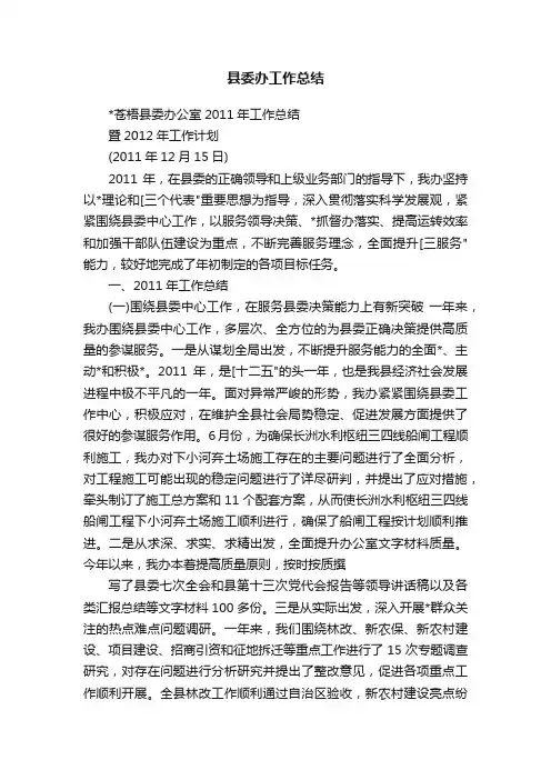 县委办工作总结
