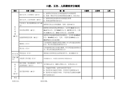 口腔、五官科、儿科 绩效考核表