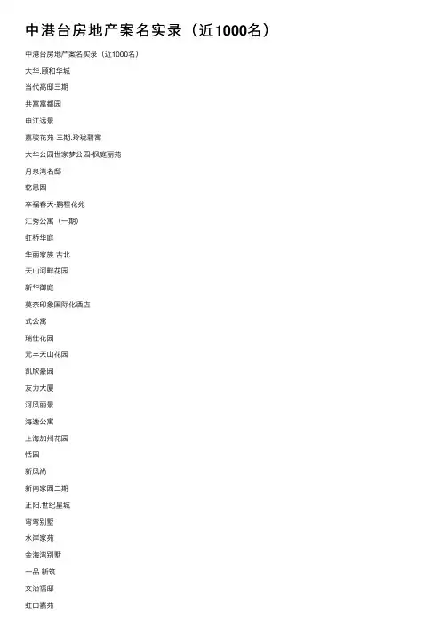 中港台房地产案名实录（近1000名）