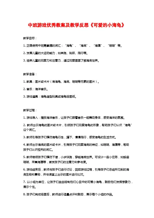 中班游戏优秀教案及教学反思《可爱的小海龟》