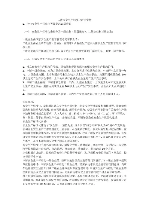 二级安全生产标准化评审资格安全生产