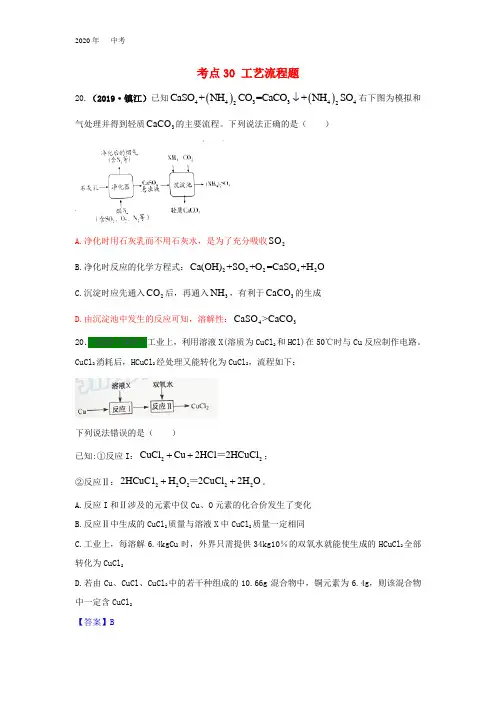 江苏省13地市(2017_2019年)中考化学试题分类 汇编：考点30工艺流程题