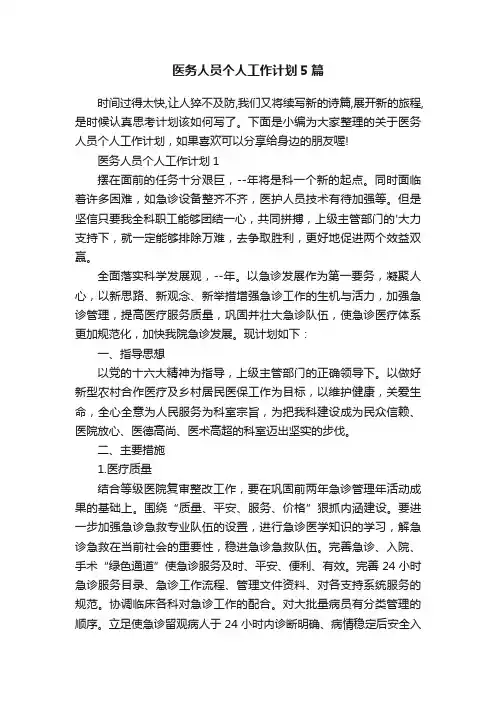 医务人员个人工作计划5篇