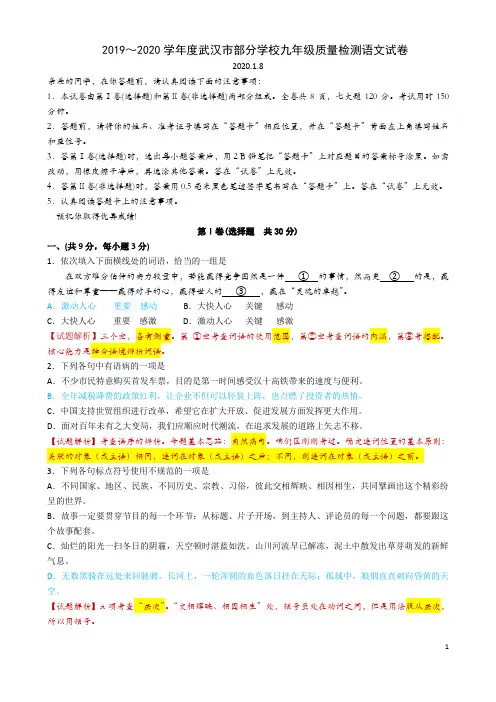 2019～2020学年度武汉市部分学校九年级质量检测语文试卷