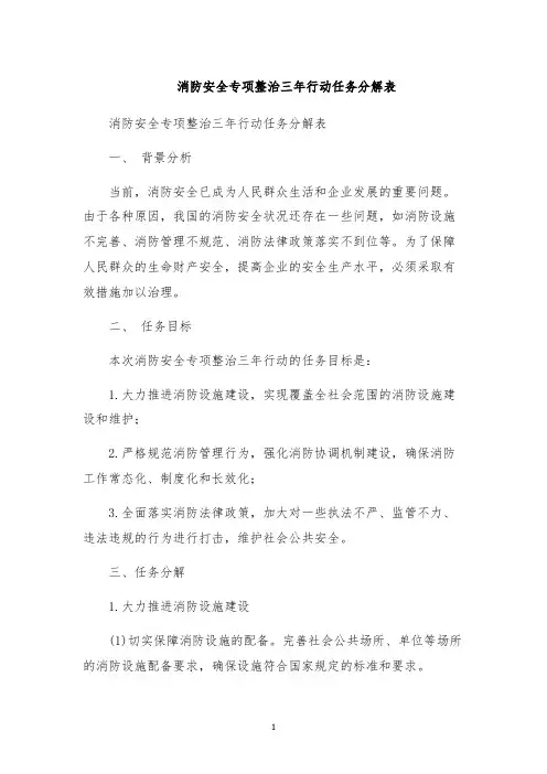 消防安全专项整治三年行动任务分解表