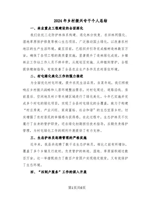 2024年乡村振兴专干个人总结（3篇）