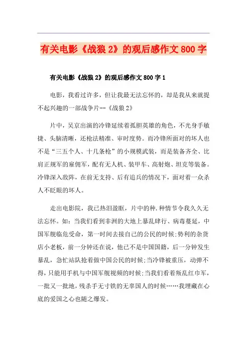 有关电影《战狼2》的观后感作文800字