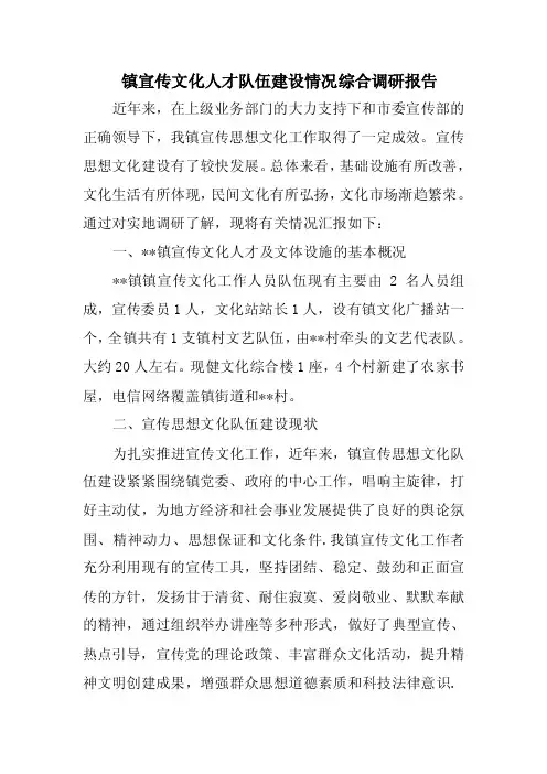 《镇宣传文化人才队伍建设情况综合调研报告》