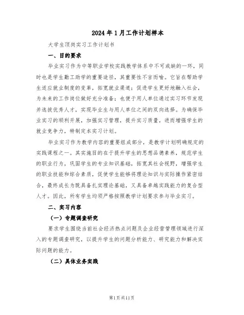 2024年1月工作计划样本（五篇）