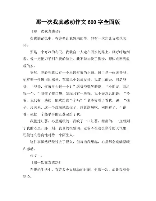 那一次我真感动作文600字全面版