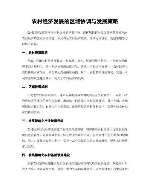 农村经济发展的区域协调与发展策略