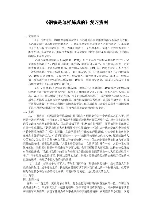 钢铁是怎样炼成的复习资料