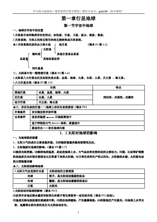 人教版高中地理必修一知识点总结1