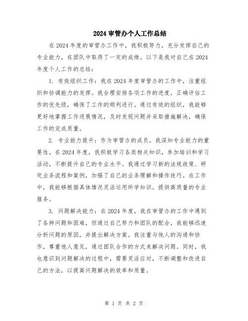 2024审管办个人工作总结