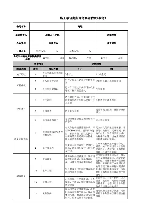 最新整理施工承包商实地考察评估表(参考).xls