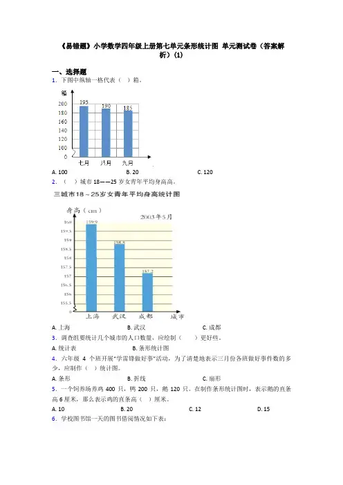 《易错题》小学数学四年级上册第七单元条形统计图 单元测试卷(答案解析)(1)