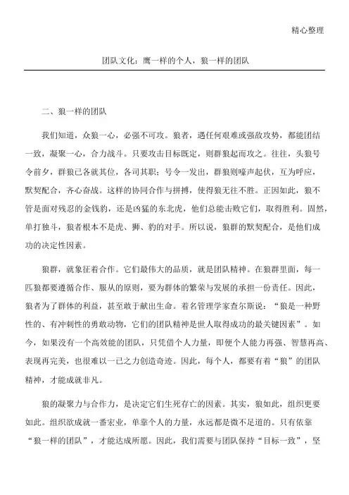 团队文化：鹰一样的个人,狼一样的团队