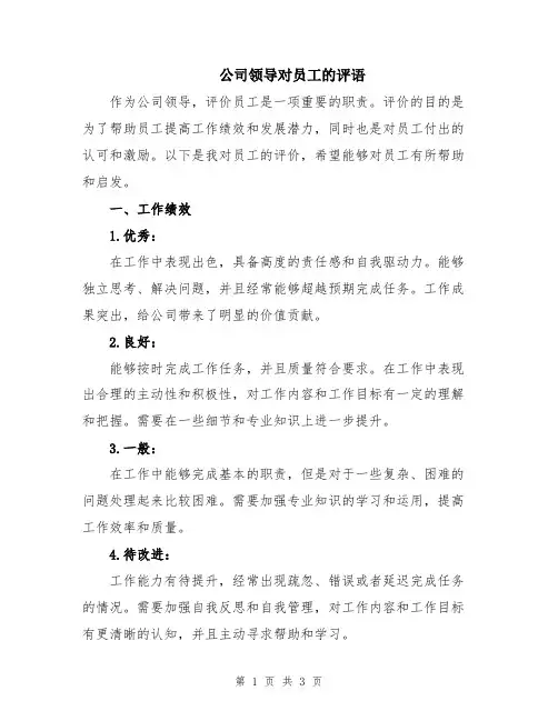 公司领导对员工的评语