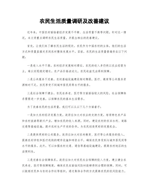 农民生活质量调研及改善建议
